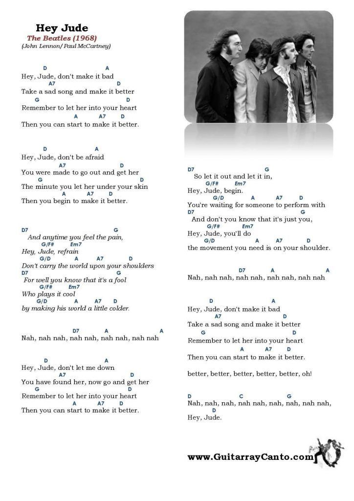 Letra y Acordes de Hey Jude de The Beatles Letra y Acordes de Hey Jude de The Beatles